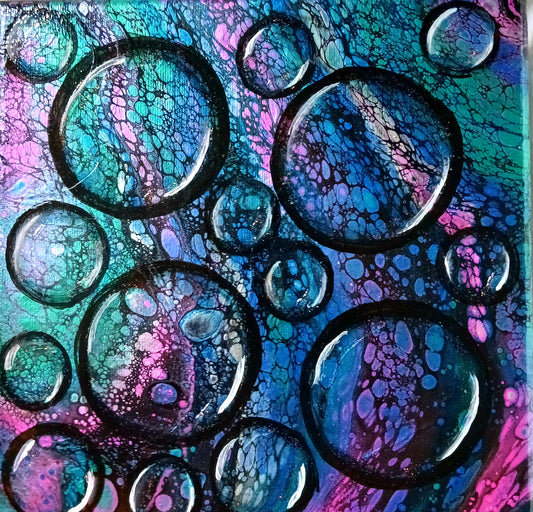 Toile, tableau pouring style, bubbles