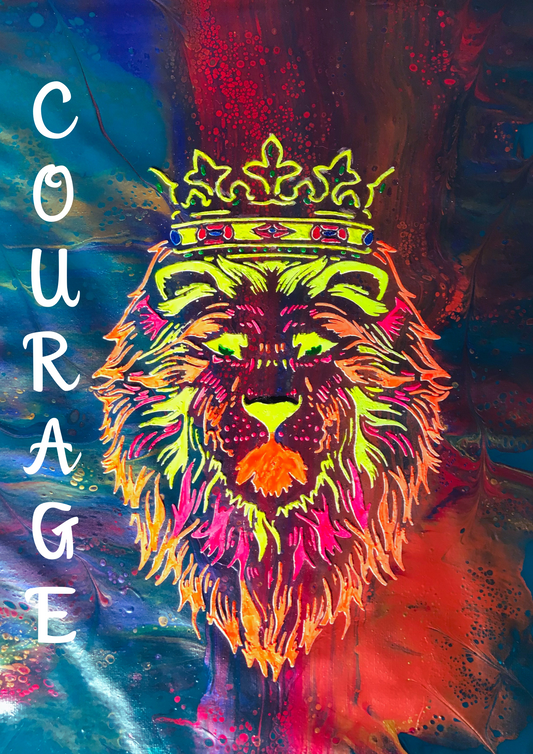 Affiche murale ou poster avec mot positif Lion courage
